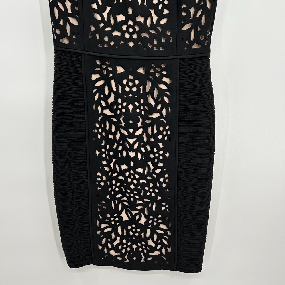 ANTHROPOLOGIE Maeve Black Nude Floral Lasercut Basalt Sheath Dress Office Size 2 - Picture 8 of 13